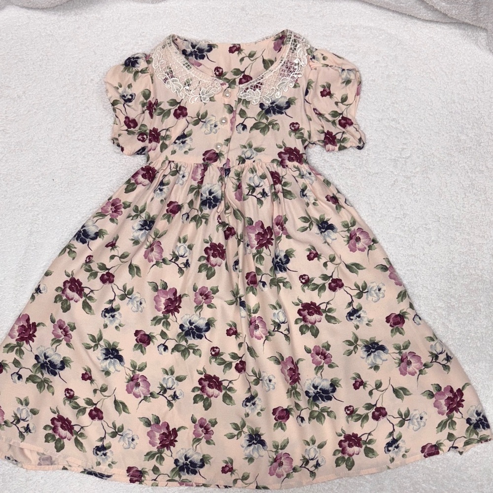 Vintage Frame Kids Floral  Dress with Lace Collar size 5